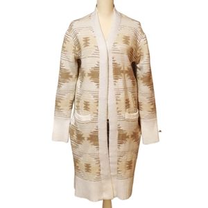 Ladies Aztec Beige Ivory Tan Long & Warm Cardigan Duster Size 8-10 Medium